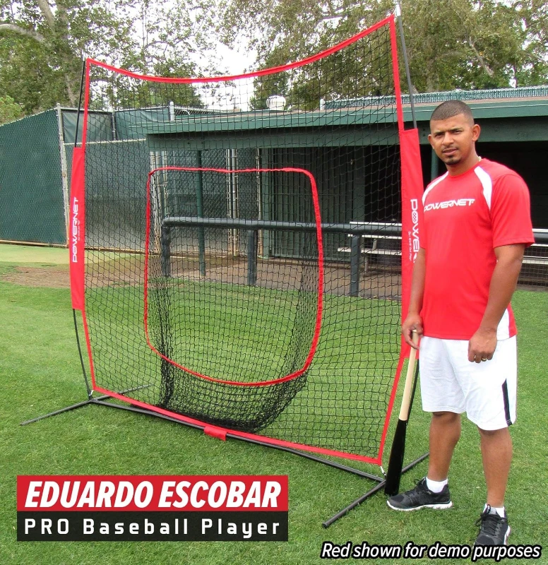 PowerNet 7x7 Baseball & Softball Practice Net Kit (Navy) with Ball Caddy, Weighted Balls and Tee