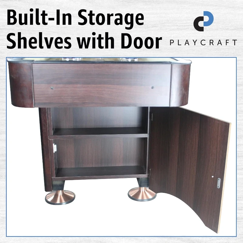 Playcraft Woodbridge Shuffleboard Table with In-Leg Storage Cabinet - Complete Game Set (Matching Abacus, 8 Pucks, Brush & USA Speed Wax) - Made in USA with Pro-Style Climate Adjusters