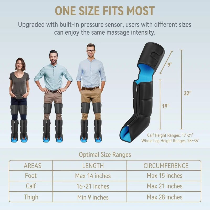 FIT KING Upgraded Air Compression Leg & Foot Massager with Heat, Built-in Pressure Sensor and LCD Display — Full Leg Relief for Circulation, Swelling, Edema & RLS