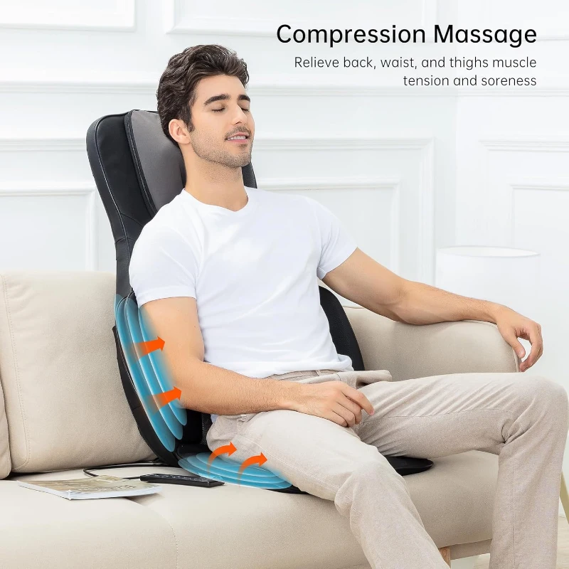 Snailax Adjustable Shiatsu Neck & Back Massager with Heat — Full-Body Massage Chair Pad with Rolling, Compression, Shiatsu Kneading & Vibration — Upgrade