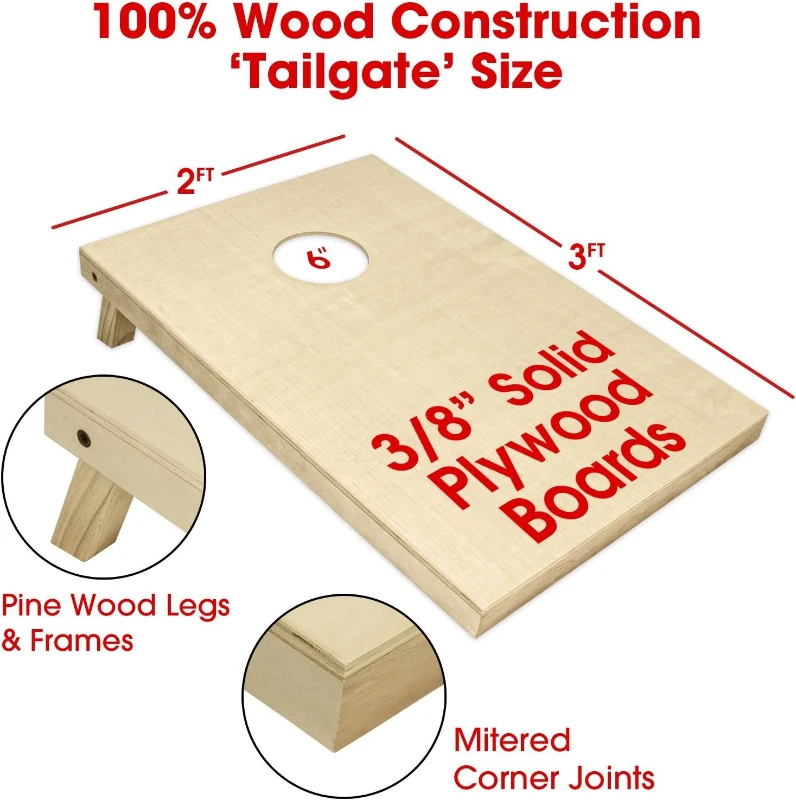 GoSports Solid Wood Premium Cornhole Set — Choose 4 x 2 ft or 3 x 2 ft Boards — Includes Set of 8 Regulation Toss Bags