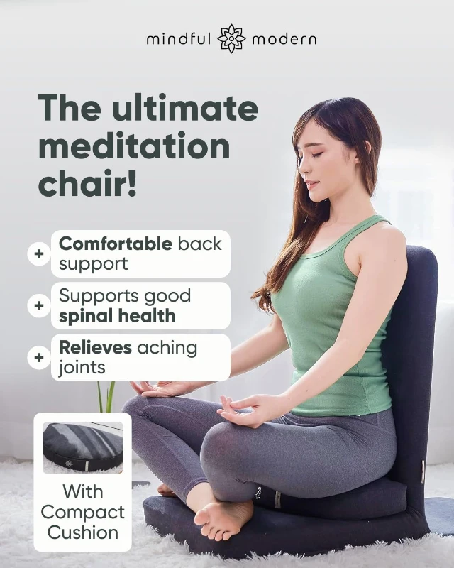 Mindful Modern Folding Pro Meditation Seat - Adjustable Floor Chair with Back Support and Half-Moon Buckwheat Cushion