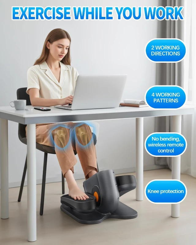 PUTNEN Under-Desk Elliptical Trainer (Gray) — Portable Quiet Seated Pedal Exerciser with Remote, 10-Speed Adjustable for Seniors