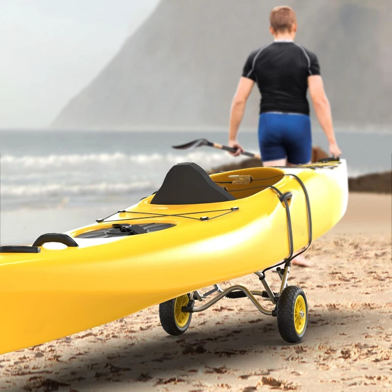 Bonnlo Foldable Kayak Cart Dolly — Canoe & Paddleboard Trolley with No-Flat Airless Wheels and Two Ratchet Straps