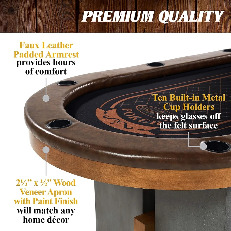 Barrington Urban Tournament Poker Table — 87"" Tournament Top with 2-Piece Dining Conversion, Felt Playfield and 10 Cup Holders