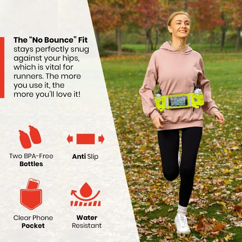 No.1 Hydration Belt by Runtasty - Premium Running Fuel Belt with 2 BPA-Free 10 oz Bottles, Tilt-Up Touchscreen Pocket, Universal iPhone Fit, Runners Ebook & No-Bounce Design