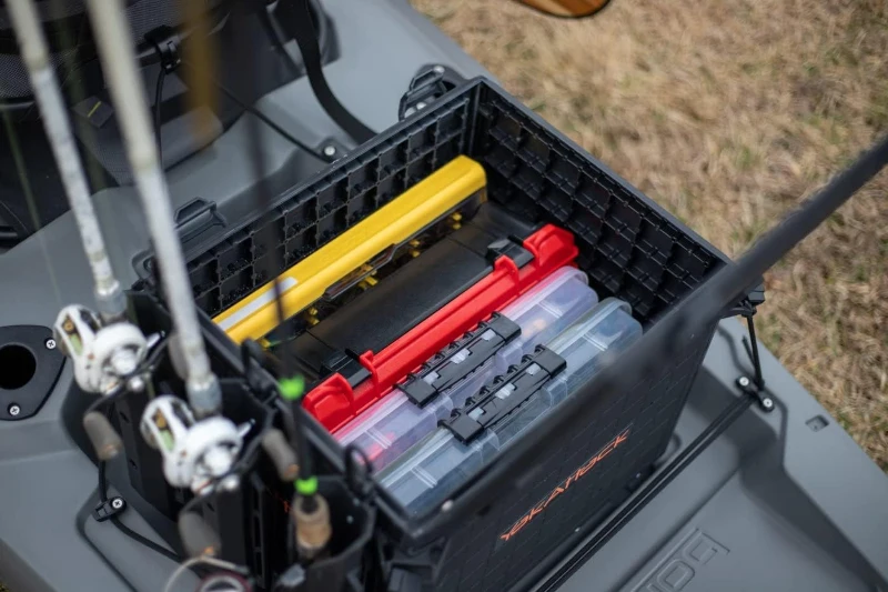 YakAttack BlackPak Pro 13in x 16in Kayak Fishing Crate – Black, 4 TetherTube Rod Holders | Lightweight Durable Customizable (Made in USA)