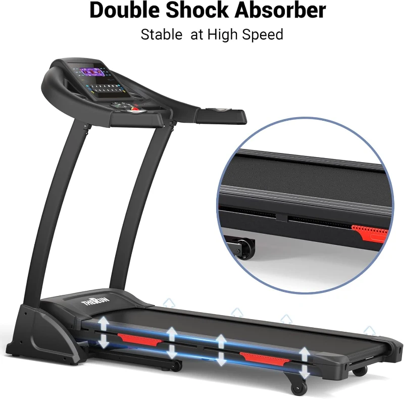 THERUN 0–15% Auto Incline Folding Treadmill for Home, 300 lb Max Load, Wide 17"" Belt, 3.5 HP, App-Enabled with Heart Rate
