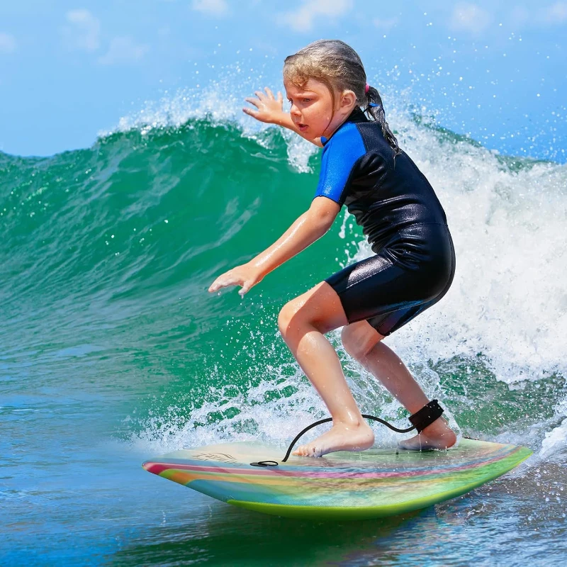 RAYWER Lightweight Bodyboard with EPS Core, HDPE Slick Bottom, Crescent Tail & Adjustable Wrist Leash — Kids and Adults