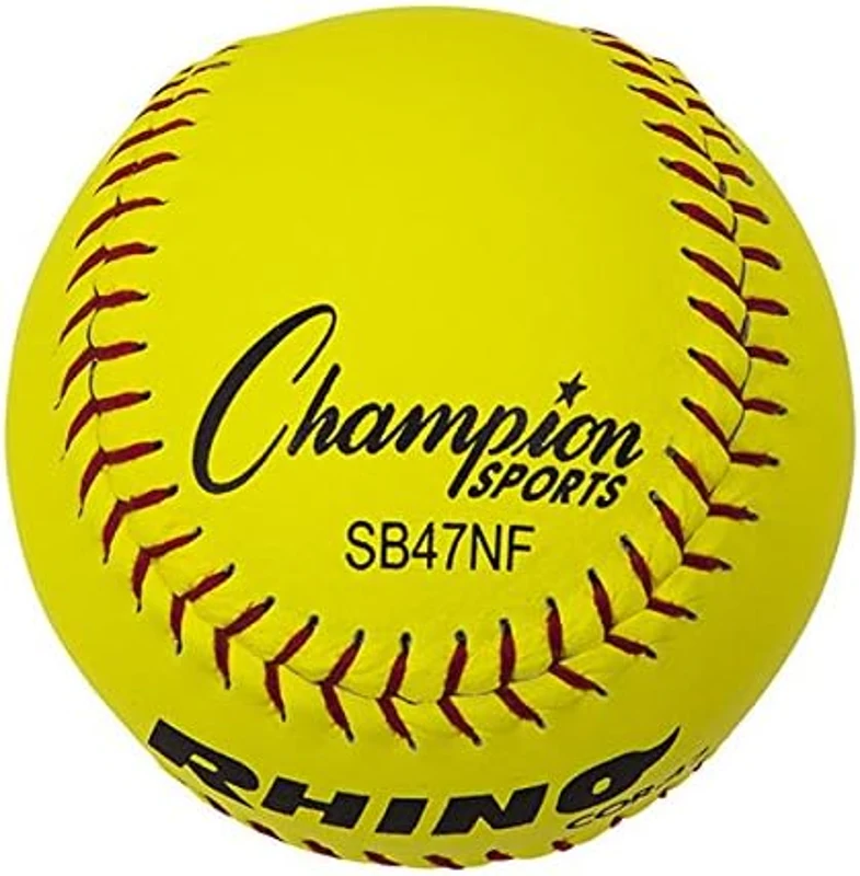 Champion Sports® Optic Yellow Leather Softballs – Dozen, .47 Polycore, Medium Compression, Raised Seams