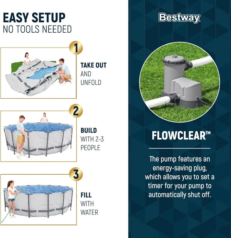 Bestway Steel Pro MAX 16-Foot x 48-Inch Round Above-Ground Pool Set with Metal Frame, 1,000-Flow Filter Pump, Ladder and Cover