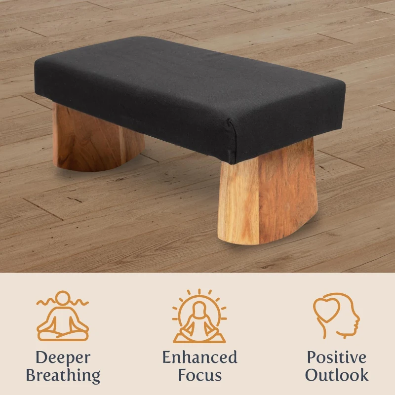 Meditation Bench — Zen Black Seiza Stool in Sustainable Acacia Wood with Curved Base for Improved Posture, Meditation & Prayer