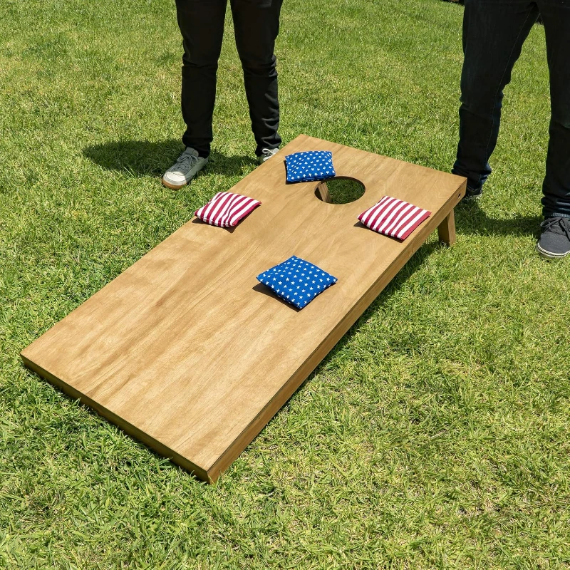 GoSports 4 ft x 2 ft Regulation Wooden Cornhole Boards Set with Light Brown Finish - Includes Carrying Case & Bean Bags