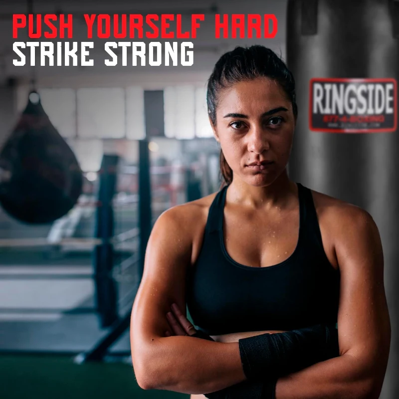 Ringside 100 lb Muay Thai Heavy Bag, Powerhide Punching Bag with Chain and Swivel, 72"" x 13"", Black