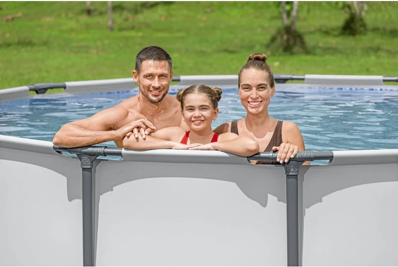 Bestway Steel Pro MAX 14-Foot x 48-Inch Round Above-Ground Pool Set, Gray — Metal Frame with Filter Pump, Ladder & Cover