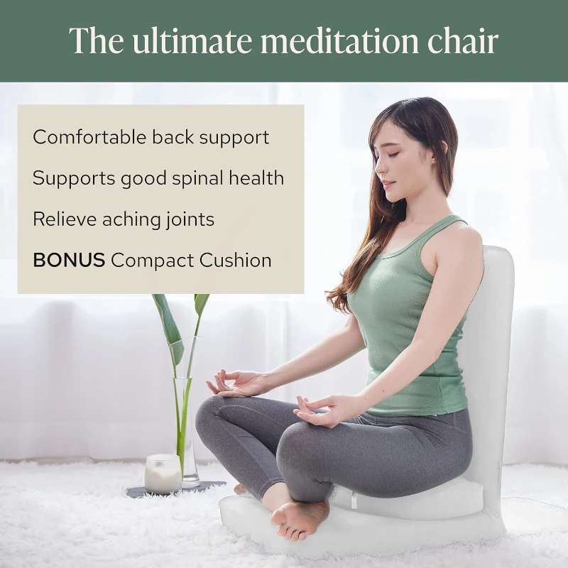 Mindful Modern Folding Pro Meditation Chair - Adjustable Seat with Back Support and Half-Moon Buckwheat Cushion, Comfortable Floor Chair for Mindfulness