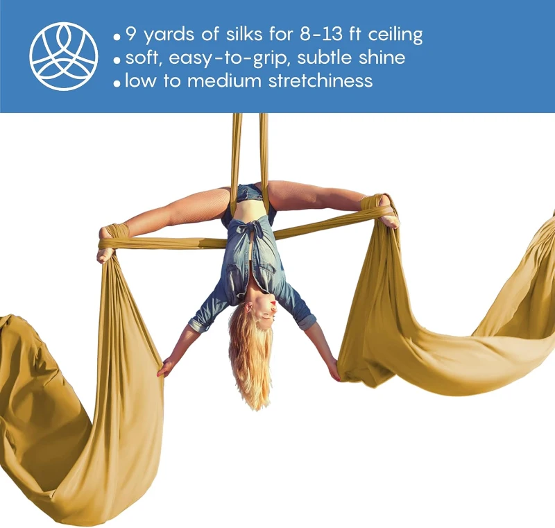 Durable 9-Yard Aerial Silks Starter Set – Tricot Aerial Yoga Hammock with Complete Rigging & Guide, Aerial Swing for All Skill Levels (Supports Rigging up to 13ft)