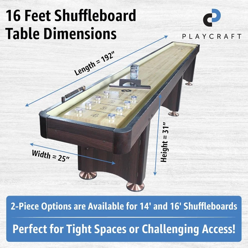 Playcraft Woodbridge Shuffleboard Table w/ Storage Cabinet — Game Table Set Includes Abacus, 8 Pucks, Brush & USA-Made Speed Wax — Pro-Style Climate Adjusters (Made in USA)