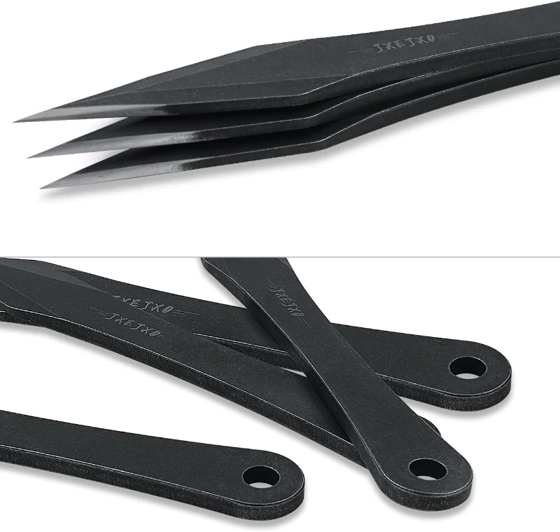 JXE JXO 9.4-inch Stainless Steel No-Spin Throwing Spikes Set with Nylon Belt Sheath – Solid Full-Tang 420HC
