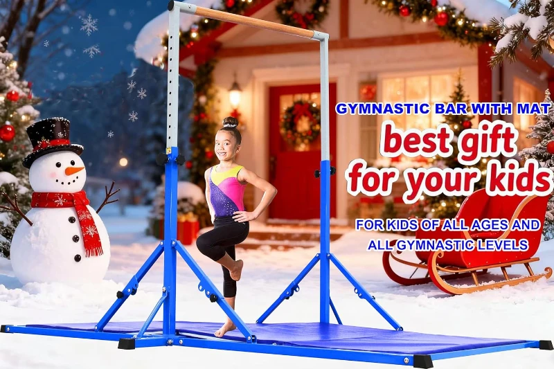 Marfula Foldable Gymnastics Kip Bar for Kids & Teens (Ages 3-25) - 5Ft/8Ft Base Length, 4Ft Width, 5Ft Adjustable Height - Portable Home and Club Training Bar