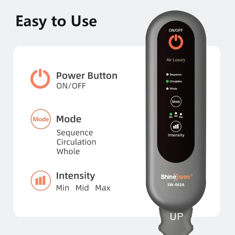 SHINE WELL Air Compression Leg Massager — Full-Leg Circulation & Pain Relief with 3 Modes, 3 Intensities, Adjustable Wraps and Extenders