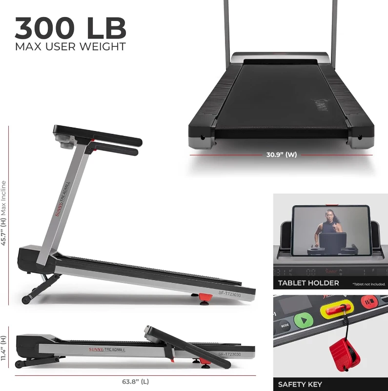 Sunny Health & Fitness OneClick-Fold 20"" Smart Treadmill — Fully Assembled with Auto Incline & SunnyFit App