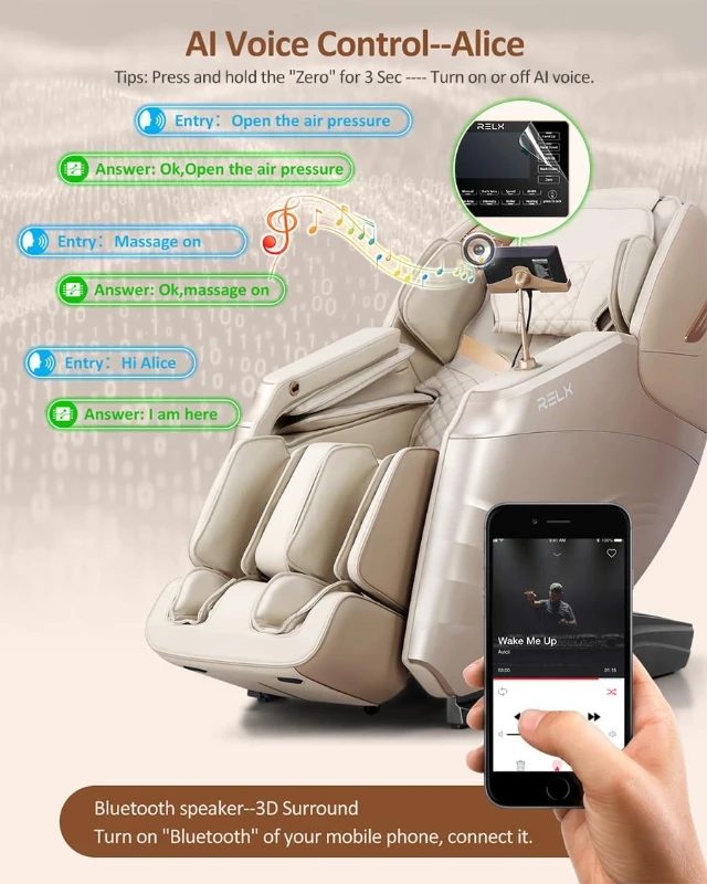 RELX 2025 Full-Body Massage Chair – 15-Mode Zero Gravity SL-Track Shiatsu Recliner with Built-In Heat, Airbag Body Scan, Deep Yoga Stretch, Calfrest Extension & AI Control (Cream)