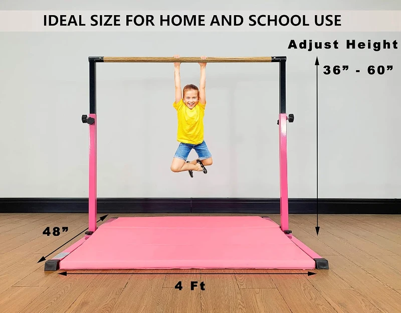 MARFULA Adjustable Gymnastics Kip Bar with Mats – 5 ft Bar, 4 ft Width, Foldable & Portable, Adjustable 36""–60"" for Kids' Training