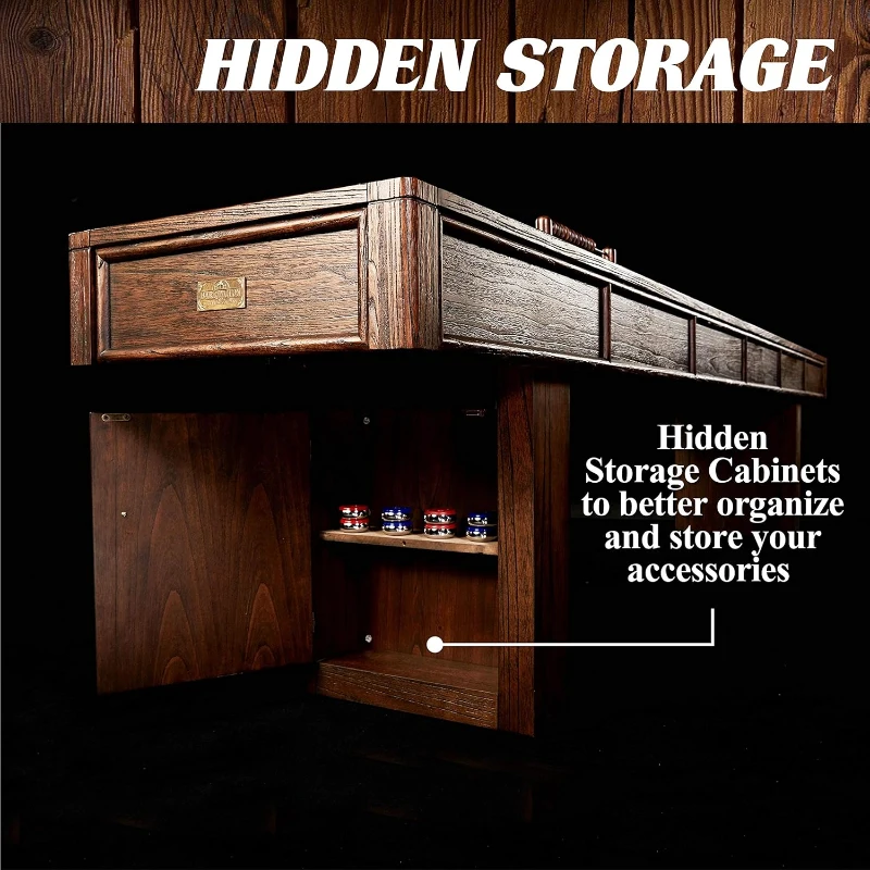 Barrington 12-Foot Rustic Shuffleboard Table with Cabinets - Classic Arcade Collection with Puck Sets, Preassembled Playfield