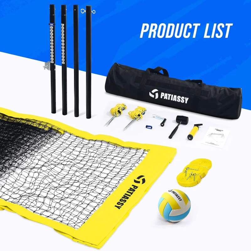 Patiassy Heavy-Duty Portable Volleyball Net — Adjustable Aluminum Poles, Winch Tension System, PU Ball & 1680D Carry Bag
