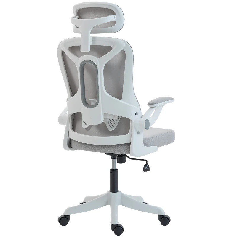 HOMCOM Ergonomic Office Chair, Swivel Desk Chair with Adjustable Lumbar Support, Headrest and Height, Flip-up Armrests, Grey