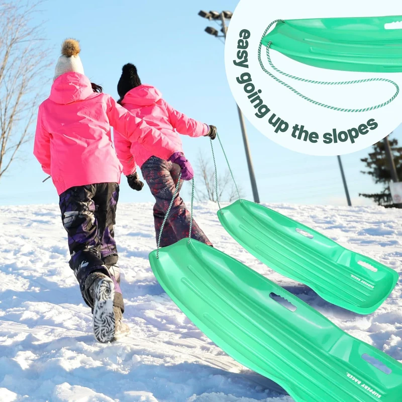 Slippery Racer Downhill Xtreme — Flexible Plastic Toboggan for Kids and Adults, Seats up to 2 Riders, Includes Handles & Tow Rope