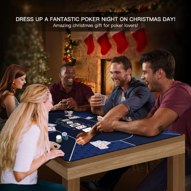 YUZPKRSI 94 x 47 Inch Poker Mat with Reinforced Sewn Edges - 10 Player Texas Hold'em Rubber Table Top, Foldable Portable Topper with Carry Bag for Poker & Blackjack