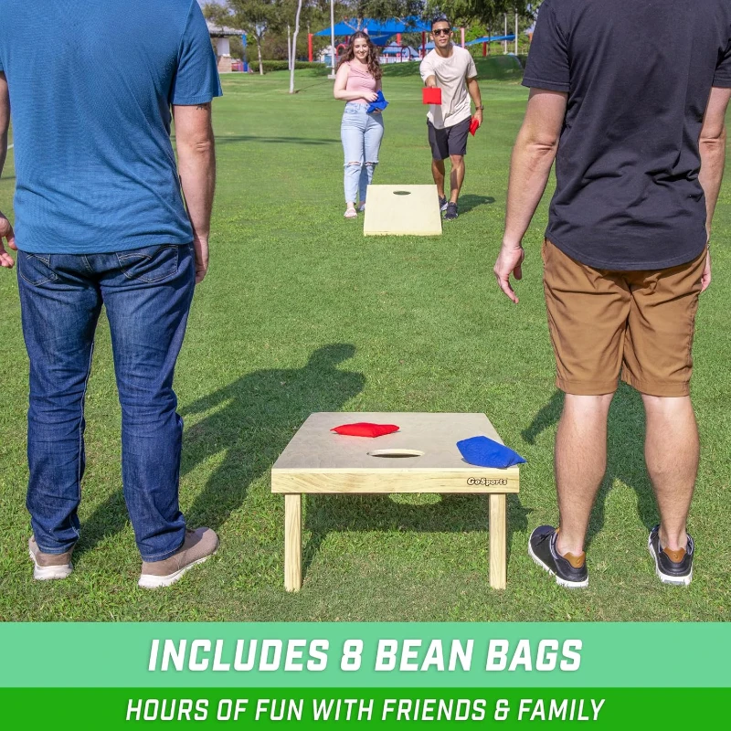 GoSports Premium Solid Wood Cornhole Set — Available in 4x2 ft or 3x2 ft with 8 Toss Bags