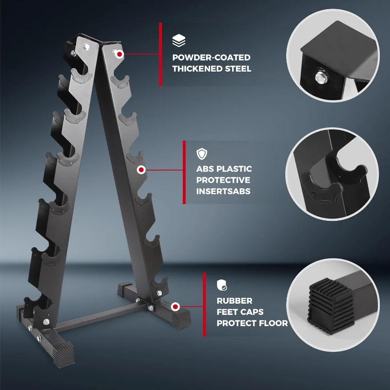 RitFit Rubber-Encased Hex Dumbbell Set (350 lb Total) with 6-Tier Rack — Coated Hand Weights for Home Gym Training