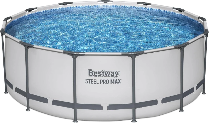 Bestway Steel Pro MAX 13-Foot x 48-Inch Round Above-Ground Pool Set, Gray — Metal Frame with Filter Pump, Ladder & Cover