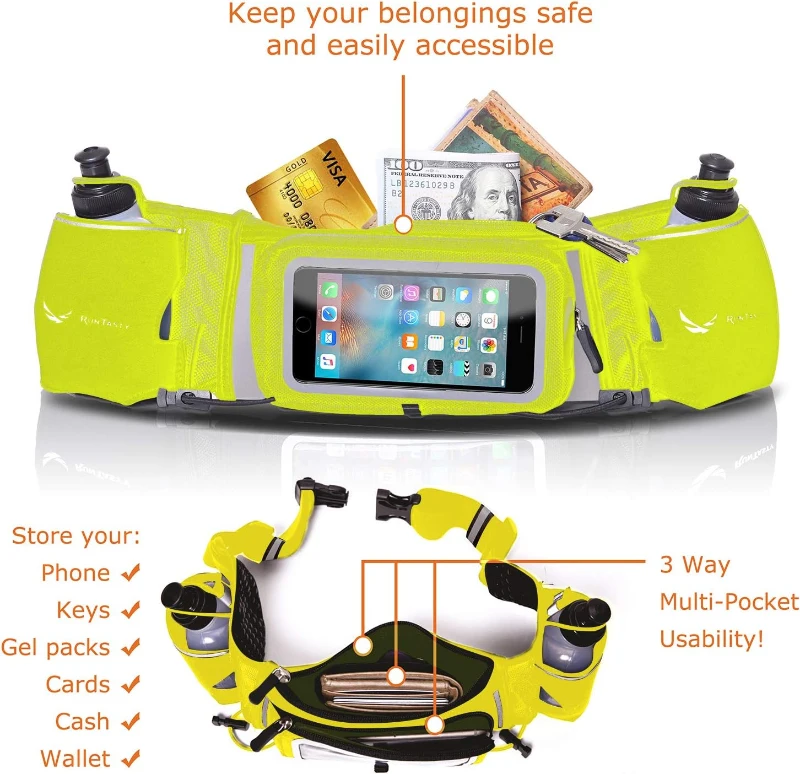 No.1 Hydration Belt by Runtasty - Premium Running Fuel Belt with 2 BPA-Free 10 oz Bottles, Tilt-Up Touchscreen Pocket, Universal iPhone Fit, Runners Ebook & No-Bounce Design