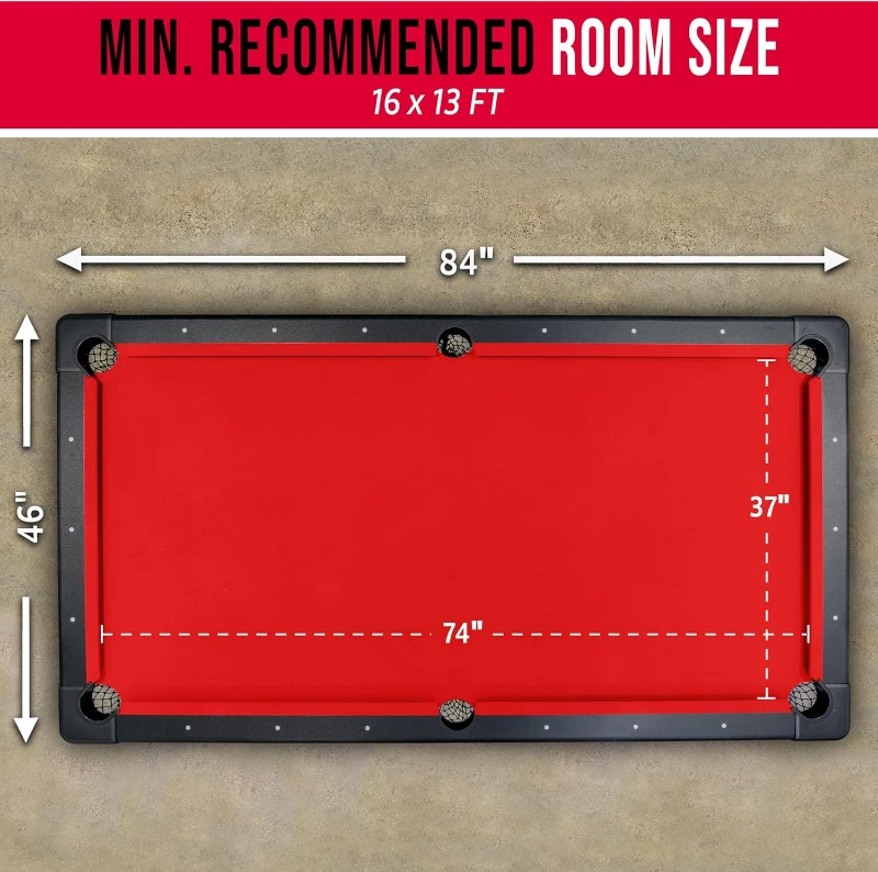 GoSports Mid-Size Billiards Table — 6, 7, or 8 ft Options — Portable, No-Assembly Pool Table with Full Accessory Set (Includes Balls, 2 Cues, Chalk & Felt Brush)