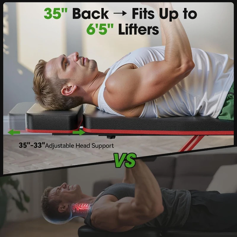 FLYBIRD Adjustable Weight Bench – Foldable 750 lb Capacity Bench for Users up to 6'5"", 27 lb Sturdy Multi-Angle Bench with 90 Position Options for Incline/Decline/Flat Training