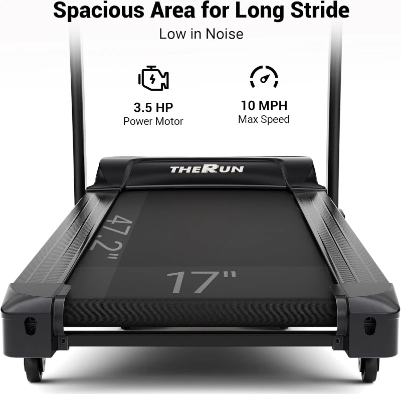 THERUN 0–15% Auto Incline Folding Treadmill for Home, 300 lb Max Load, Wide 17"" Belt, 3.5 HP, App-Enabled with Heart Rate