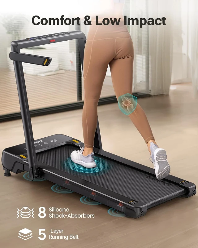 UREVO Smart Treadmill with 3-Level Auto Incline (5–9%), UREVO App, AI Music & HIIT Courses, Foldable Under-Desk Design with Remote