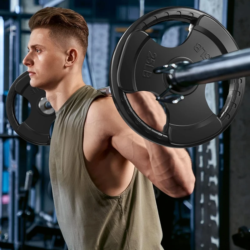 RitFit Olympic Rubber Grip Plates for Barbell — 2"" Hole Weight Plates for Home & Gym Strength Workouts, Singles/Pairs/Sets (2.5/5/10/25/45 lb) — 295 lb Set