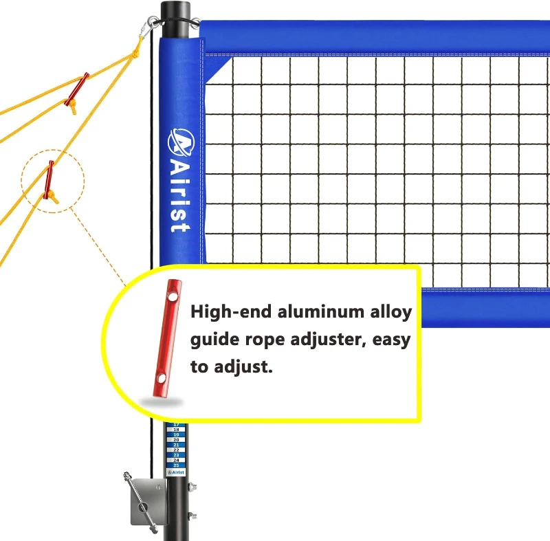 Heavy Duty Outdoor Volleyball Net with Steel Anti-Sag System and Adjustable Aluminum Poles, Professional 32'x3' Regulation Set with Carry Bag