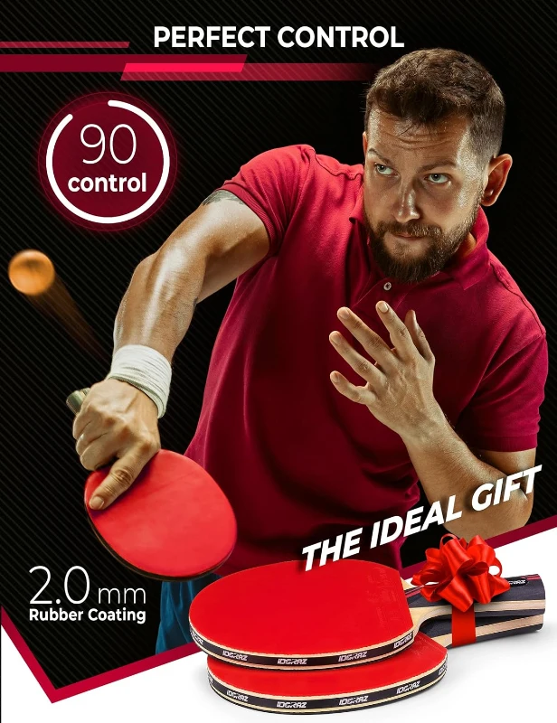 Professional Ping Pong Paddle by Idoraz - ITTF Approved Table Tennis Racket with Carrying Case, 2.00 mm Rubber - Speed 99, Spin 93, Control 90