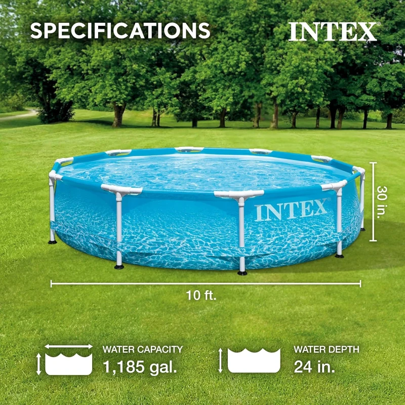 INTEX 28207EH Beachside 10 ft x 30 in Metal-Frame Above-Ground Pool Set — Includes 330 GPH Cartridge Filter Pump