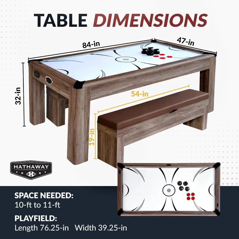 Hathaway Driftwood 84-inch 3-in-1 Air Hockey Table with Ping Pong Top & Dining Surface
