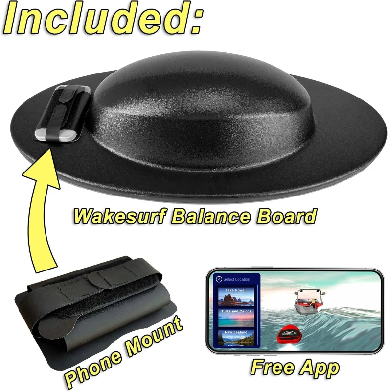 Lakesurf Wakesurf Balance Trainer with Motion-Tracking App & Phone Mount — Wakesurf Simulator, Games, Fitness Training and Tutorial Bundle