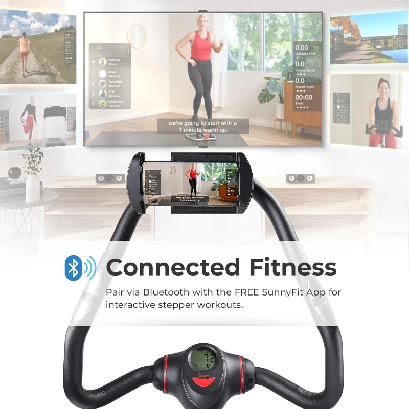 Sunny Health & Fitness 2-in-1 Premium Power Stepper — 400 lb Capacity, Resistance Bands, Bluetooth Connectivity & Free SunnyFit App, Height-Adjustable
