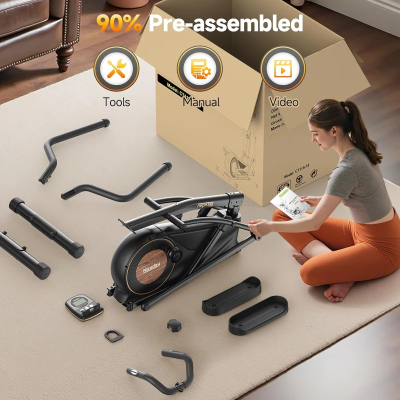 Niceday Magnetic Elliptical Trainer – Home Elliptical with 18"" Stride, 16 Resistance Levels, 400 lb Capacity, Bluetooth & Kinomap Support