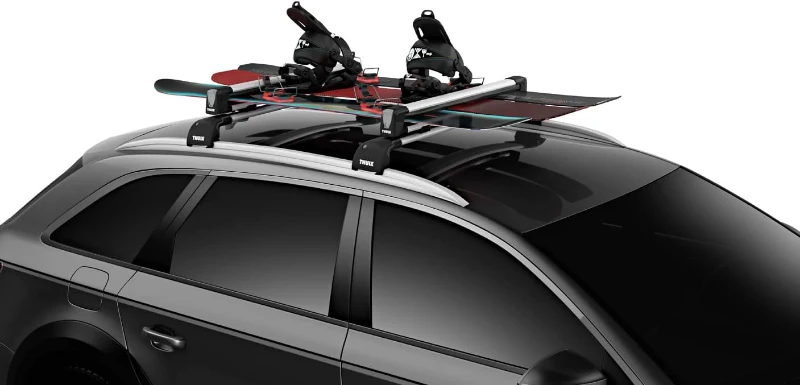Thule SnowPack Large Roof Rack — Silver Ski & Snowboard Carrier, Holds 6 Pairs of Skis or 4 Boards